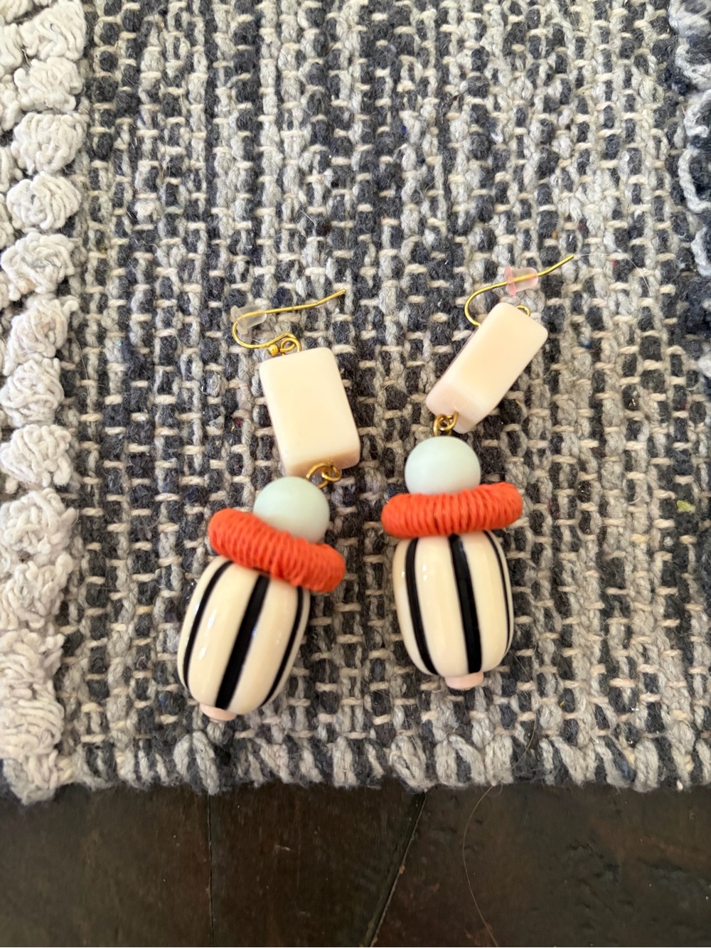 Plunder Cream, Black & Orange Beaded Drop Earrings